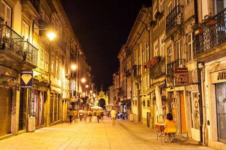 BRAGA, PORTUGAL - JULY 12: Main street at the night on July 12, 2014 in Braga, Portugalのeditorial素材