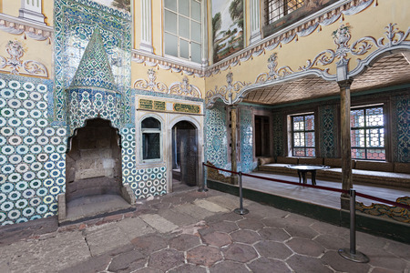 ISTANBUL, TURKEY - SEPTEMBER 06, 2014: Beautiful decoration inside Topkapi palace on September 06,...