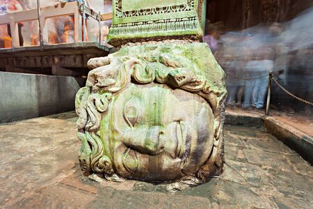 ISTANBUL, TURKEY - SEPTEMBER 07, 2014: Medusa head pillar at the Basilica Cistern on September 07, 2014 in Istanbul, Turkey.のeditorial素材
