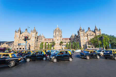 MUMBAI, INDIA - FEBRUARY 21: Chhatrapati Shivaji Terminus (CST) is a UNESCO World Heritage Site and an historic railway station on Febuary 21, 2014 in Mumbai, India.のeditorial素材