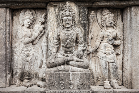 Relief panel of Prambanan Temple, Central Java in Indonesiaの写真素材
