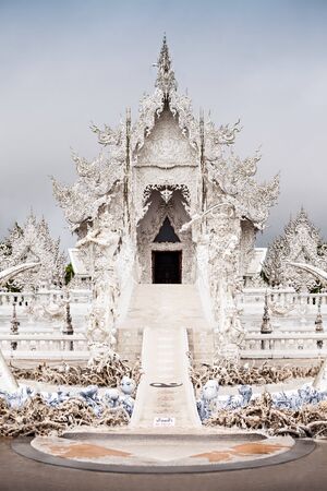Wat Rong Khun (White Temple) is a contemporary art exhibit in the style of a Buddhist temple in Chiang Rai, Thailandの写真素材