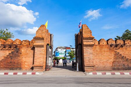 Tha Phae Gate of old city in Chiang Mai, Thailandのeditorial素材
