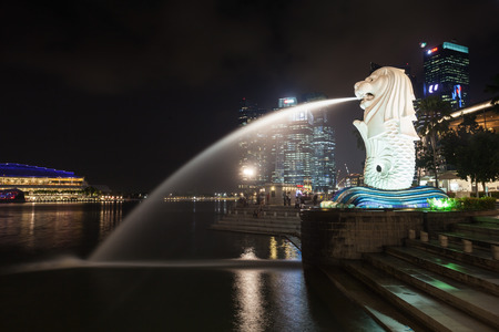 SINGAPORE - OCTOBER 16, 2014: The Merlion is a traditional creature in western heraldry that depicts a creature with a lion's head and a body of a fish.のeditorial素材