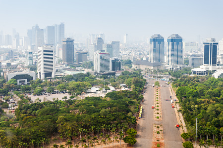 JAKARTA, INDONESIA - OCTOBER 21, 2014: Jakarta aerial view from Monas.のeditorial素材