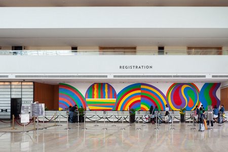SINGAPORE - OCTOBER 18, 2014: Marina Bay Sands Hotel interior.のeditorial素材