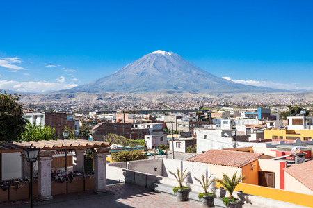 Misti volcano from Yanahuara viewpoint in Arequipa, Peruの写真素材