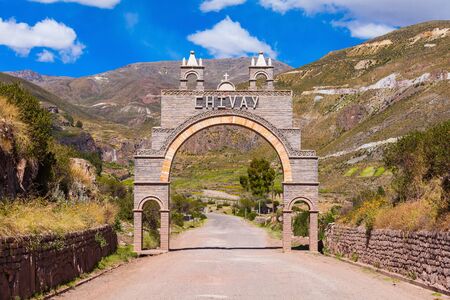 Entrance gate of Chivay city, southern Peruの写真素材