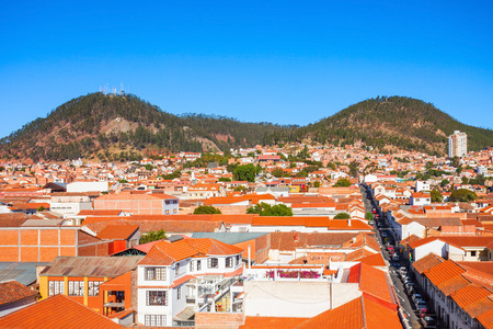 Sucre panoramic view from the Church of San Felipe Neri, Boliviaの写真素材