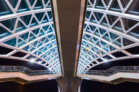 The Bridge of Peace at night. Bridge of Peace is a bow shaped pedestrian bridge over the Kura River (Mtkvari) in Tbilisi, capital of Georgia.の写真素材