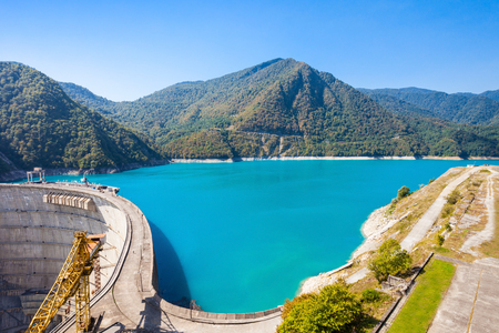 The Inguri Dam is a hydroelectric dam on the Inguri River in Georgiaの写真素材