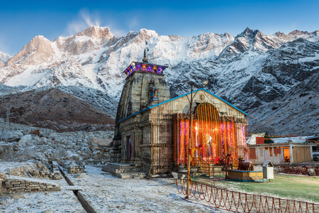 Kedarnath Temple before sunrise, it is a Hindu temple dedicated to Shiva, India.の写真素材