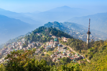 Gangtok city aerial panoramic view from Ropeway in the Indian state of Sikkim, Indiaの写真素材