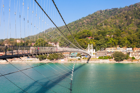 Ram Jhula is an iron suspension bridge situated in Rishikesh, Uttarakhand state of India.の写真素材
