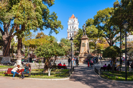 SUCRE, BOLIVIA - MAY 22, 2015: Plaza 25 de Mayo square is a main square in Sucre, Bolivia.のeditorial素材