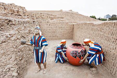 LIMA, PERU - JUNE 03, 2015: The Huaca Pucllana is a great adobe and clay pyramid located in the Miraflores district of Lima, Peruのeditorial素材
