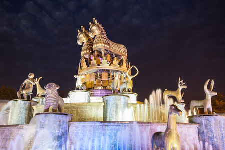KUTAISI, GEORGIA - SEPTEMBER 25, 2015: Kolkhida Fountain at night in the center of Kutaisi, Georgia.のeditorial素材