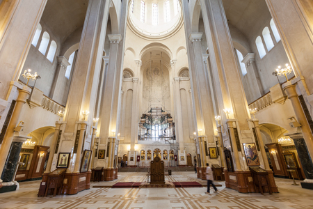 TBILISI, GEORGIA - SEPTEMBER 16, 2015: The Holy Trinity Cathedral of Tbilisi (Tsminda Sameba Church)...