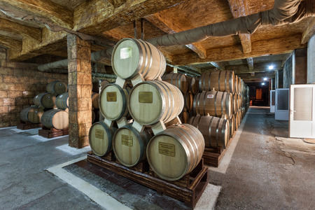 YEREVAN, ARMENIA - SEPTEMBER 28, 2015: Wine cellar in Yerevan Brandy Company Ararat