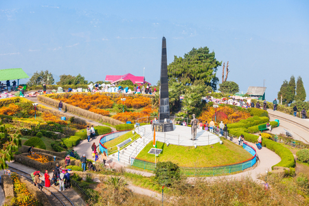 DARJEELING, INDIA - NOVEMBER 17, 2015: The Batasia Loop is a spiral railway of the Darjeeling Himalayan Railway in Darjeeling, India.のeditorial素材