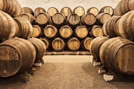 Barrels in the wine cellar, Porto, Portugalのeditorial素材