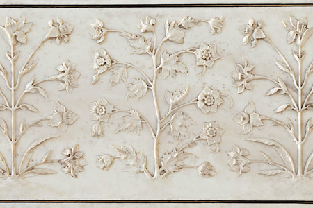 AGRA, INDIA - APRIL 10: Pattern on Taj Mahal on April 10, 2012 in Agra, India. Taj Mahal is widely recognized as the jewel of Muslim art and one of the universally masterpieces of the worldのeditorial素材