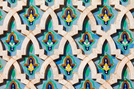The Hassan II Mosque exterior pattern in Casablanca, Morocco