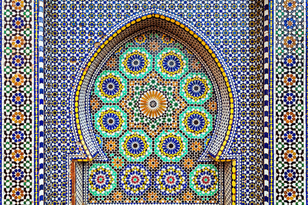 MEKNES, MOROCCO - FEBRUARY 29, 2016: Pattern design element of Mausoleum of Moulay Ismail in Meknes in Morocco. Mausoleum of Moulay Ismail is a tomb and mosque located in the Morocco city of Meknes.のeditorial素材
