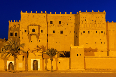The Taourirt Kasbah in Ouarzazate in Morocco at night. Taourirt Casbah is one of the most impressive monuments in Morocco.のeditorial素材