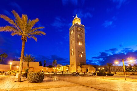 The Koutoubia Mosque or Kutubiyya Mosque at night, it is the largest mosque in Marrakesh, Morocco.の写真素材