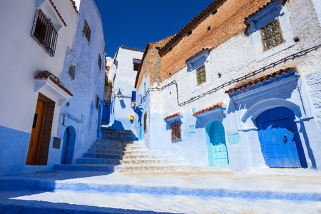 Traditional blue berber houses in Chefchaouen, Morocco. Chefchaouen is a city in northwest Morocco. Chefchaouen is noted for its buildings in shades of blue.のeditorial素材