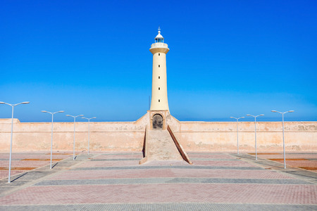 Lighthouse in Rabat (Phare de Rabat) in Morocco. Lighthouse is located near the Kasbah of the Udayas at the mouth of the Bou Regreg river in Rabat, Morocco.のeditorial素材