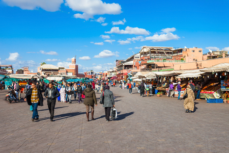 MARRAKECH, MOROCCO - FEBRUARY 22, 2016: Jemaa el Fna (also Jemaa el-Fnaa, Djema el-Fna or Djemaa el-Fnaa) is a square and market place in Marrakesh's medina quarter.のeditorial素材