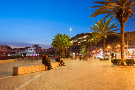 AGADIR, MOROCCO - FEBRUARY 20, 2016: Agadir seafront promenade at the night, Morocco. Agadir is a major city in Morocco located on the shore of Atlantic Ocean.のeditorial素材