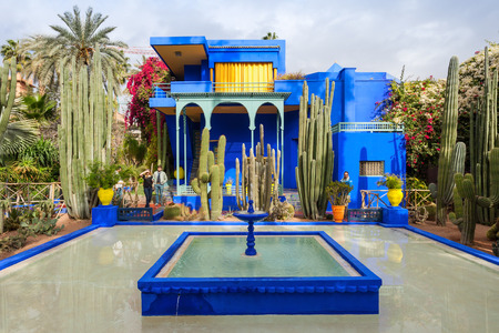 MARRAKECH, MOROCCO - FEBRUARY 22, 2016: The Majorelle Garden is a botanical garden and artist's landscape garden in Marrakech, Morocco.のeditorial素材
