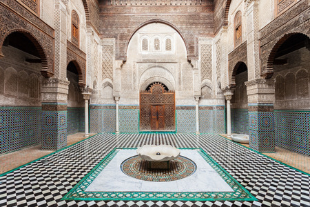 FES, MOROCCO - FEBRUARY 27, 2016: The Al-Attarine Madrasa is a madrasa in Fez medina in Morocco, near the Al-Qarawiyyin Fez Mosqueのeditorial素材