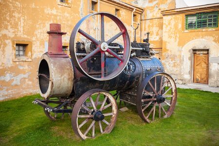 Old trains near the Ushuaia Maritime Museum (Museo Maritimo de Ushuaia). Ushuaia is the capital of Tierra del Fuego in Argentina.のeditorial素材