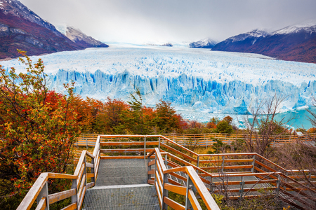 Tourist route near the Perito Moreno Glacier in Patagonia, Argentina. Its one of the most important tourist attractions in the Argentinian Patagonia.の写真素材