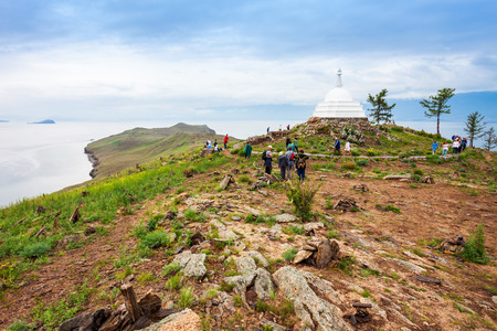 Buddhist Stupa at Ogoy island on Baikal lake. Ogoy is the largest island in the Maloe More strait of Lake Baikal.の写真素材
