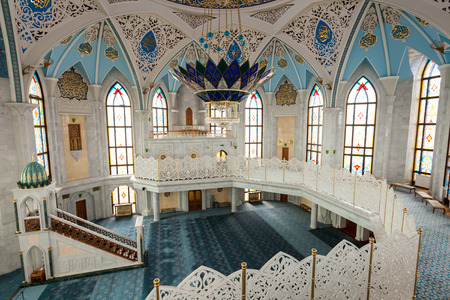 The Kul Sharif Mosque interior, it is a one of the largest mosques in Russia. The Kul Sharif Mosque is located in Kazan city in Russia.のeditorial素材