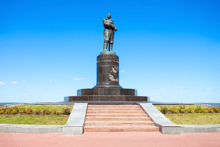 NIZHNY NOVGOROD, RUSSIA - JUNE 29, 2016: Valery Chkalov Monument in Nizhny Novgorod city in Russia. Valery Chkalov was a test pilot and Hero of the Soviet Union.のeditorial素材