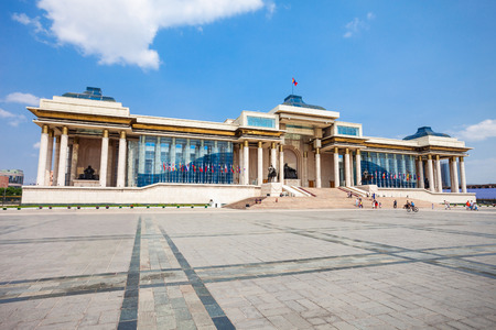 The Government Palace is located on the north side of Chinggis Square or Sukhbaatar Square in Ulaanbaatar, the capital city of Mongoliaのeditorial素材