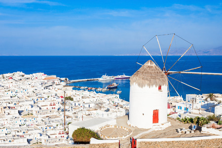 Boni or Bonis Windmill at the Folklore Agricultural Museum in Mykonos Town, Island of Mykonos, Cyclades Islands in Greece.の写真素材