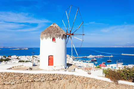 Boni or Bonis Windmill at the Folklore Agricultural Museum in Mykonos Town, Island of Mykonos, Cyclades Islands in Greece.の写真素材