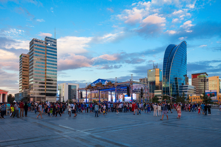 ULAANBAATAR, MONGOLIA - JULY 11, 2016: Celebration of Naadam traditional festival on Chinggis Square (Sukhbaatar Square) in Ulaanbaatar, Mongolia.のeditorial素材
