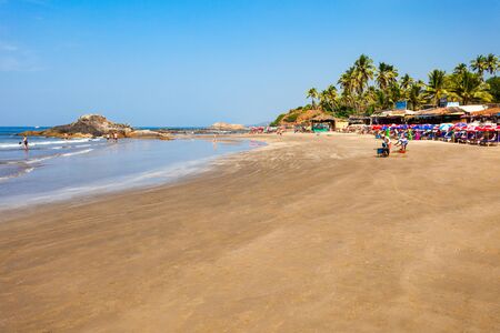 GOA, INDIA - DECEMBER 05, 2016: Sunbeds on the Vagator or Ozran beach in north Goa, Indiaのeditorial素材