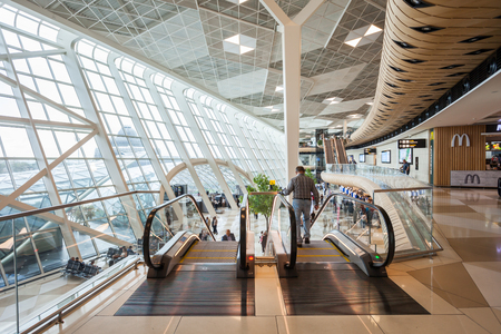 BAKU, AZERBAIJAN - SEPTEMBER 16, 2016: Baku Heydar Aliyev International Airport interior. It is  one of the six international airports serving Azerbaijan. The airport is located 20 kilometers of Baku.のeditorial素材
