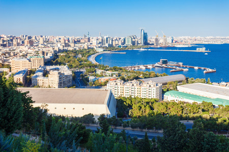 Baku aerial panoramic view from the Martyrs Lane viewpoint, which located in the center of Baku, Azerbaijanの写真素材