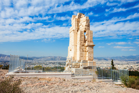 Philopappos Monument is ancient Greek mausoleum and monument dedicated to Gaius Julius Antiochus Epiphanes Philopappos or Philopappus, located on Mouseion Hill in Athens, Greece.の写真素材