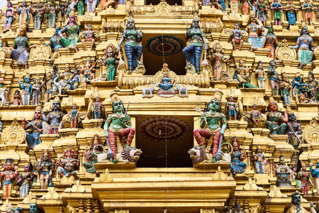 Muthumariamman Temple Kovil relief decor. Muthumariamman is a hindu temple dedicated to Mariamman goddess in Matale, Sri Lankaの写真素材